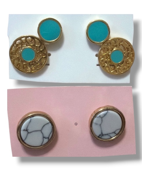 Women’s Jewelry Gold And Turquoise Earrings Set + White Stone Studs Bundle
